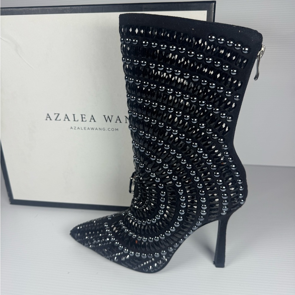 Azalea Wang Hillel Pewter Rhinestone Studded Mesh Booties Size 6